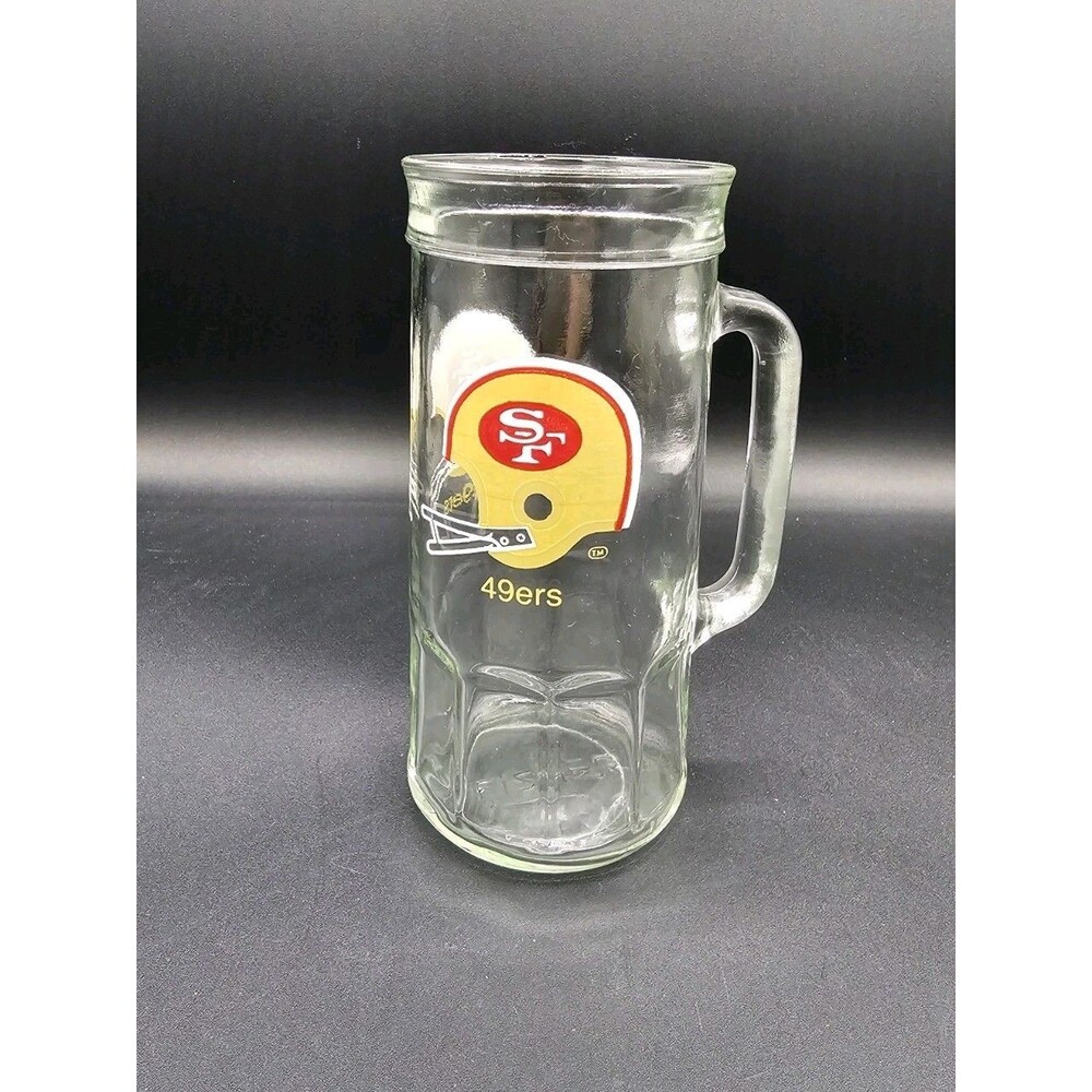 Vtg San Francisco 49ers Beer Mug Stein Fisher Tall Clear Glass 1980s SF Niners